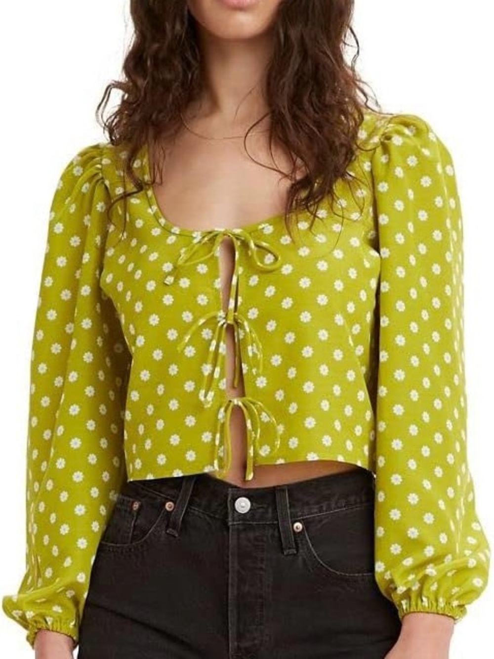 Levi's Lime Green Daisy Tie-Front Crop Blouse